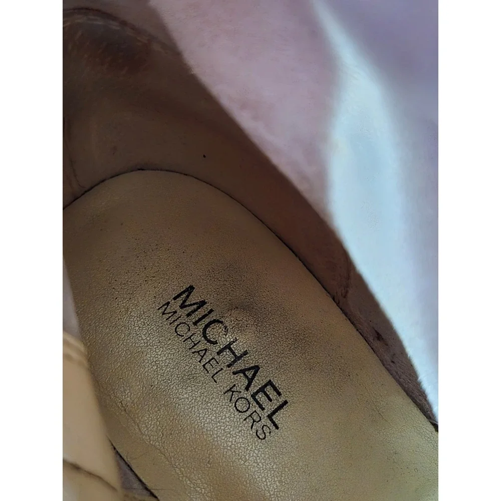 Michael Kors Black Leather Tall Riding Boots Silver MK Logo Medallion Womens 7M